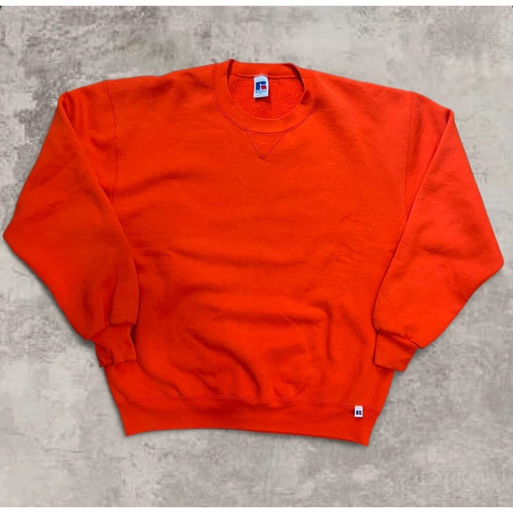 Russell Athletic Orange Crewneck Large Tall USA Made Blank Vintage Cotton Sweat